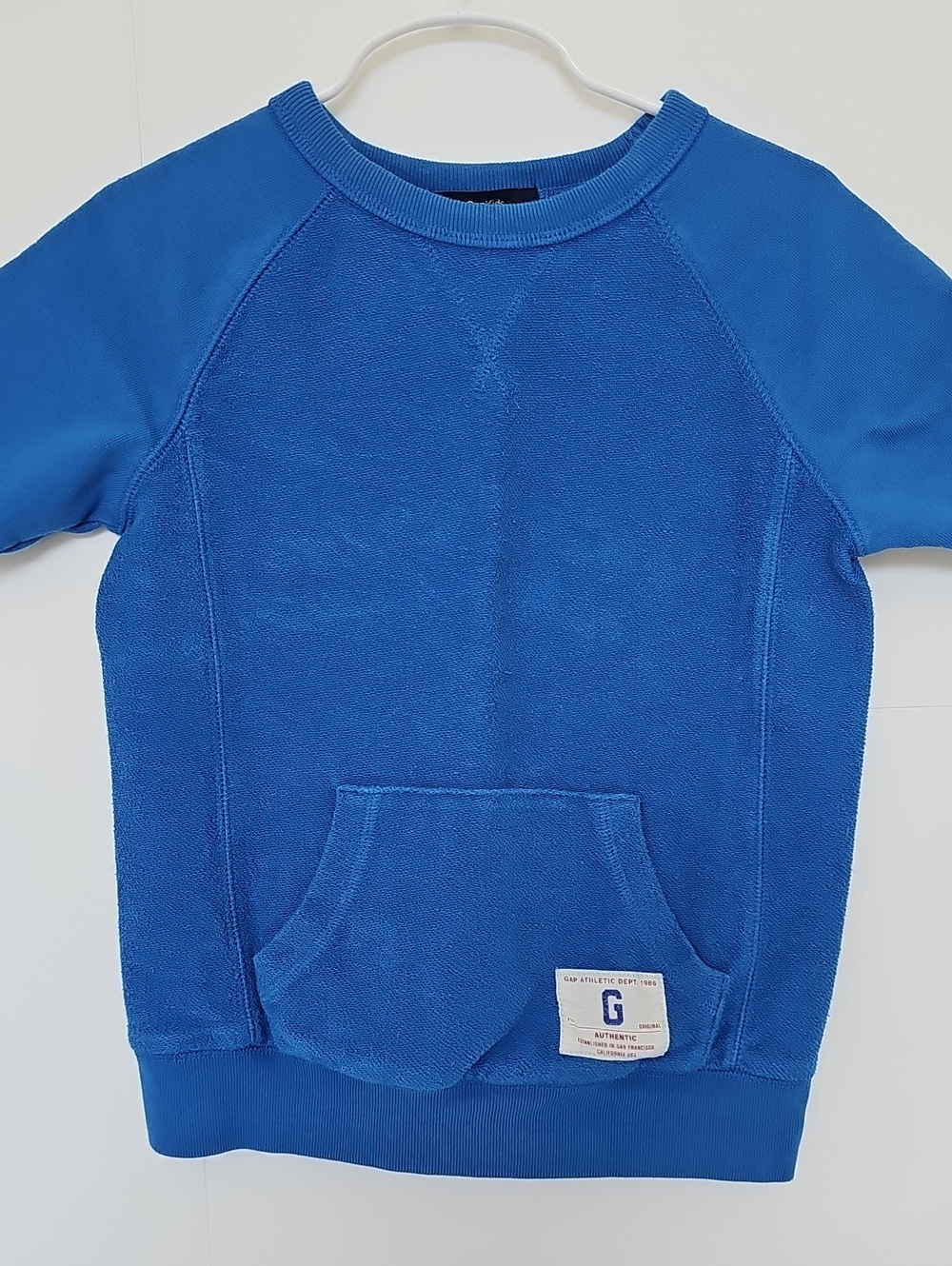 GAP Kids Royal Blue Crewneck Short Sleeve Sweatshirt w/ Kangaroo Pocket Sz XS